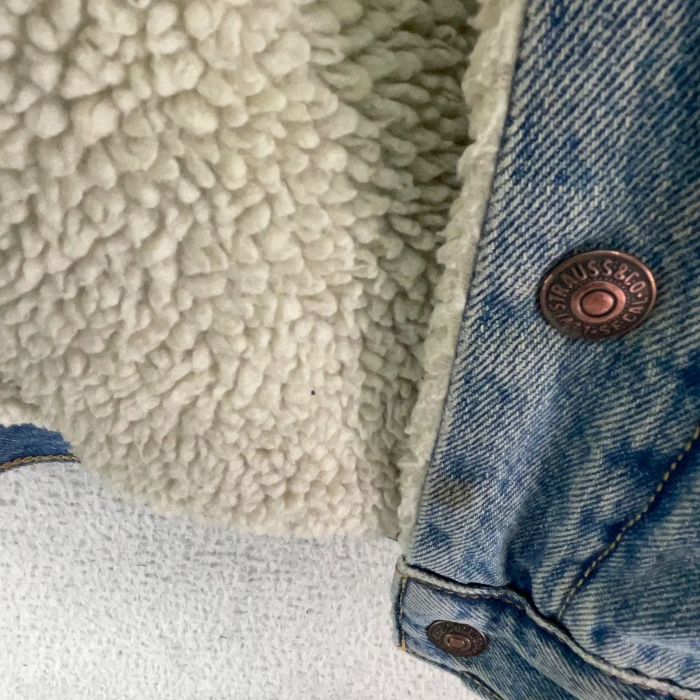 Levis Sherpa Lined Trucker Jacket Mens L Blue Excellent Denim Type 3 Coat - Picture 11 of 12